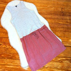 Monrow Dress w Linen Drawstring Skirt & Heathered Grey Tank Top